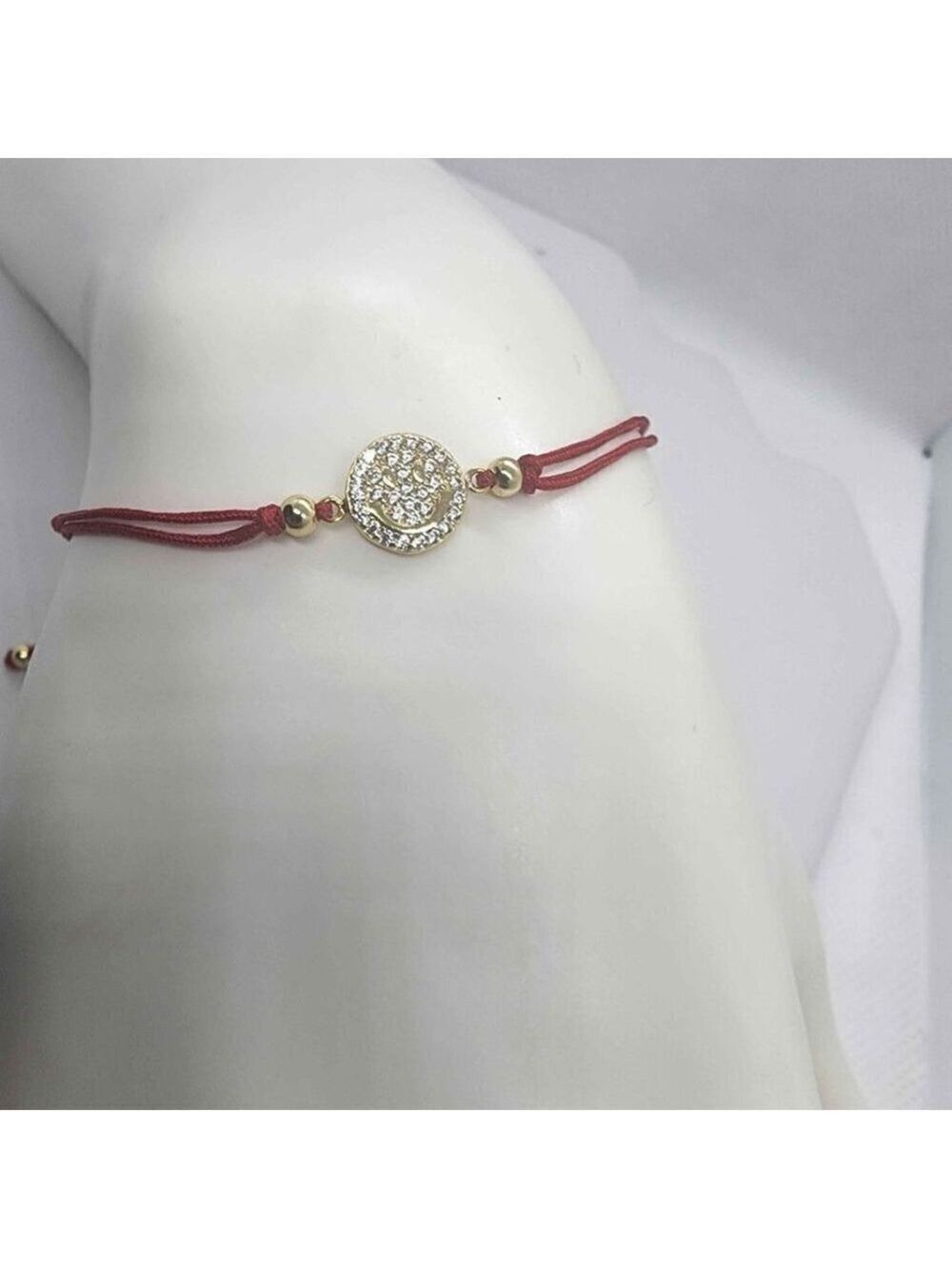 Stering Silver 925 Happy Face Design With Red String Bracelet